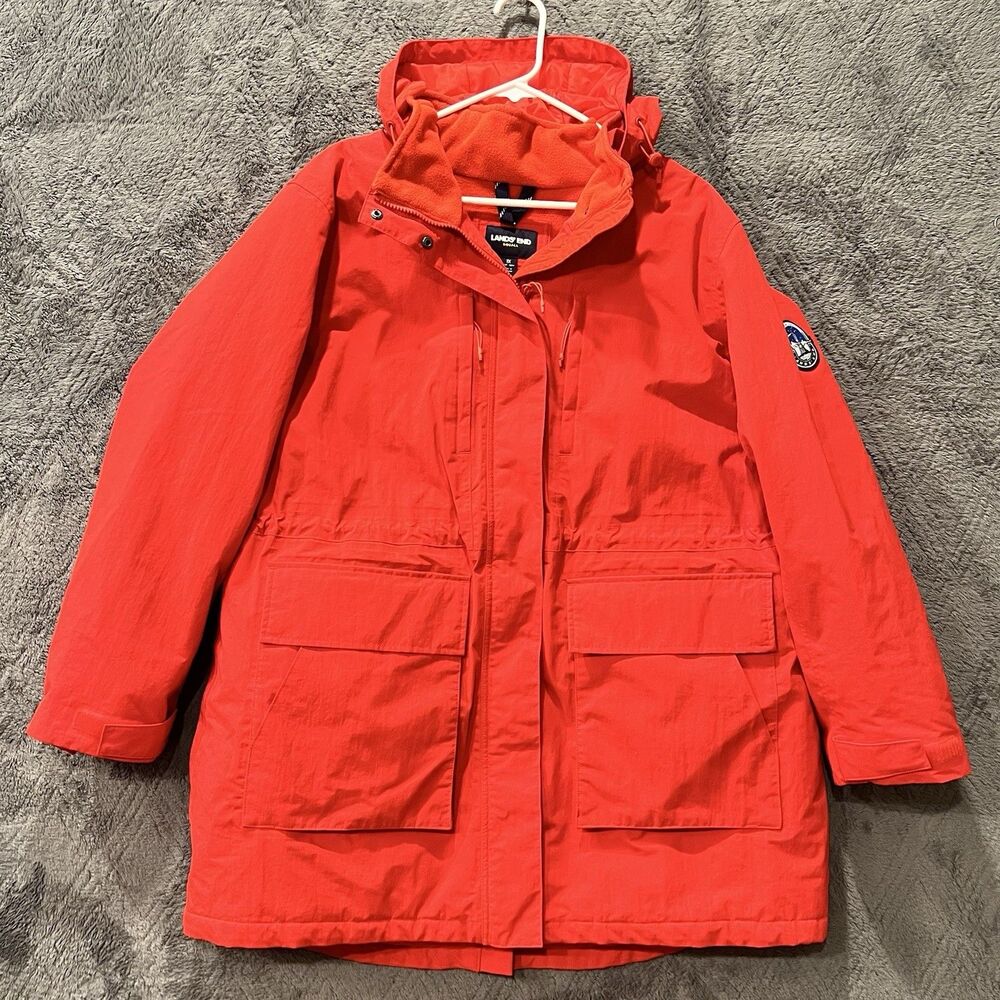 Lands End Squall Parka Jacket Womens 1X Red Waterproof Insulated Hooded Coat XL